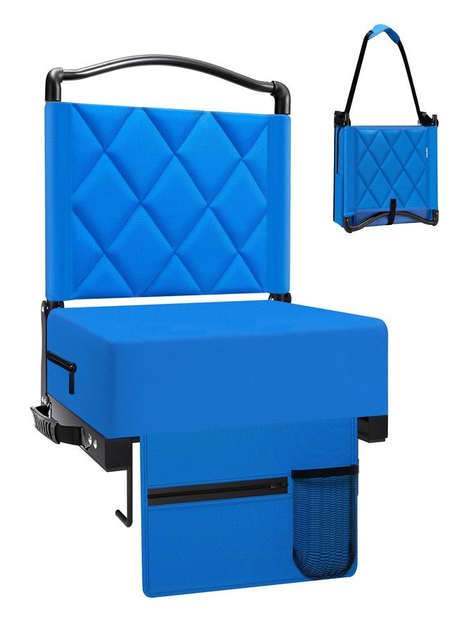 Kaganoon Stadium Seats with Back Support and Cushion Thick Padded Bleacher Chairs with Shoulder Strap, Portable Folding Stadium Seat Chairs for Bleacher Includes Cup Holder and Side Pocket, Blue - Image 1