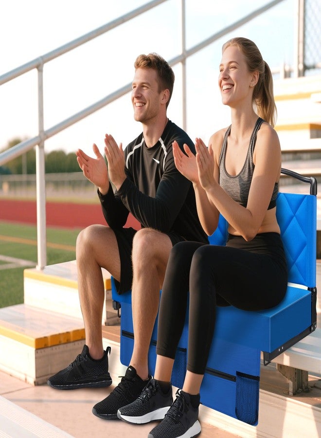 Kaganoon Stadium Seats with Back Support and Cushion Thick Padded Bleacher Chairs with Shoulder Strap, Portable Folding Stadium Seat Chairs for Bleacher Includes Cup Holder and Side Pocket, Blue - Image 2