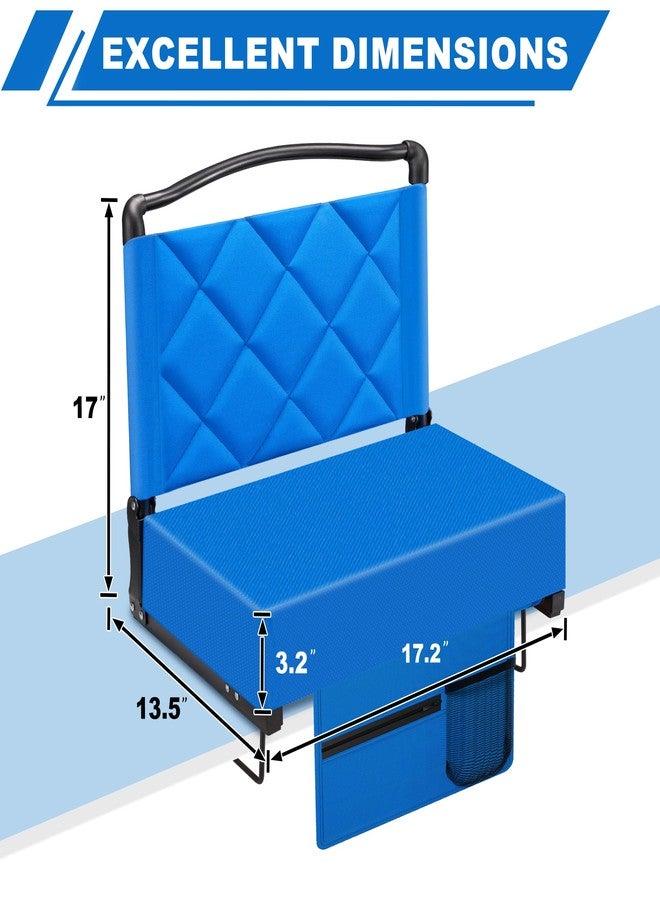 Kaganoon Stadium Seats with Back Support and Cushion Thick Padded Bleacher Chairs with Shoulder Strap, Portable Folding Stadium Seat Chairs for Bleacher Includes Cup Holder and Side Pocket, Blue - Image 3