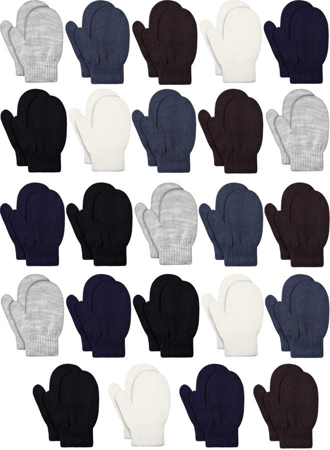 Tarpop 24 Pairs Kid's Gloves Winter Warm Toddler Knitted Mittens Bulk Stretch Gloves Warm Hand Knit Mittens for Boys Girls(Plain Colors) - Image 1