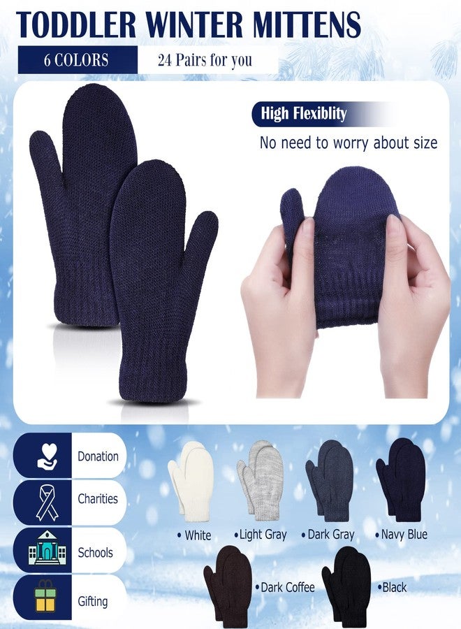 Tarpop 24 Pairs Kid's Gloves Winter Warm Toddler Knitted Mittens Bulk Stretch Gloves Warm Hand Knit Mittens for Boys Girls(Plain Colors) - Image 2