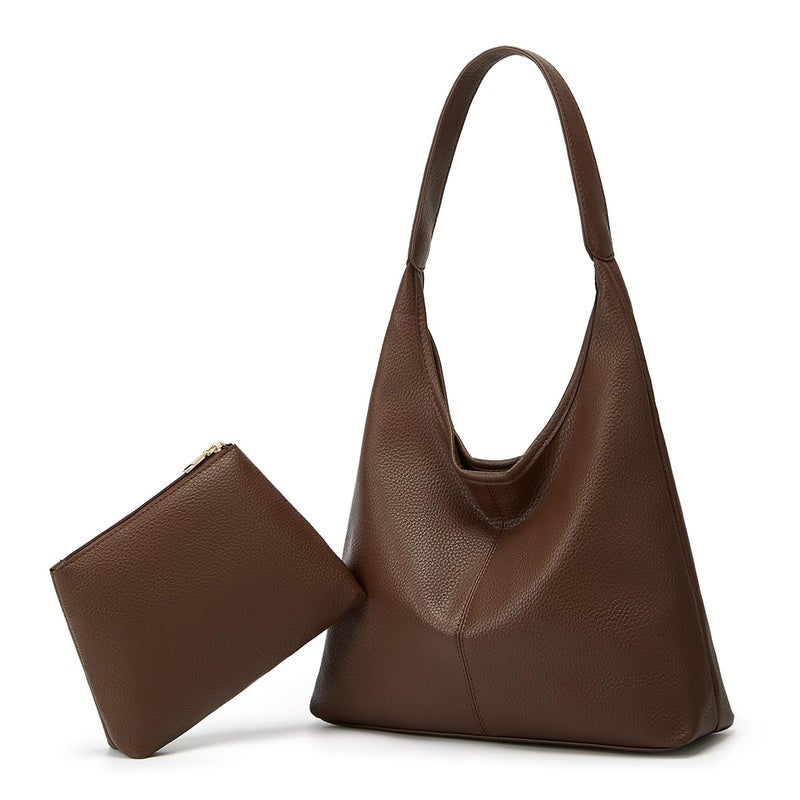 Bagkeak Retro Shoulder Bag Slouchy Tote Bag for Women Soft Leather Handbags Work Purse Ladies Top Handle Bag Large Capacity 2Pcs - Image 1