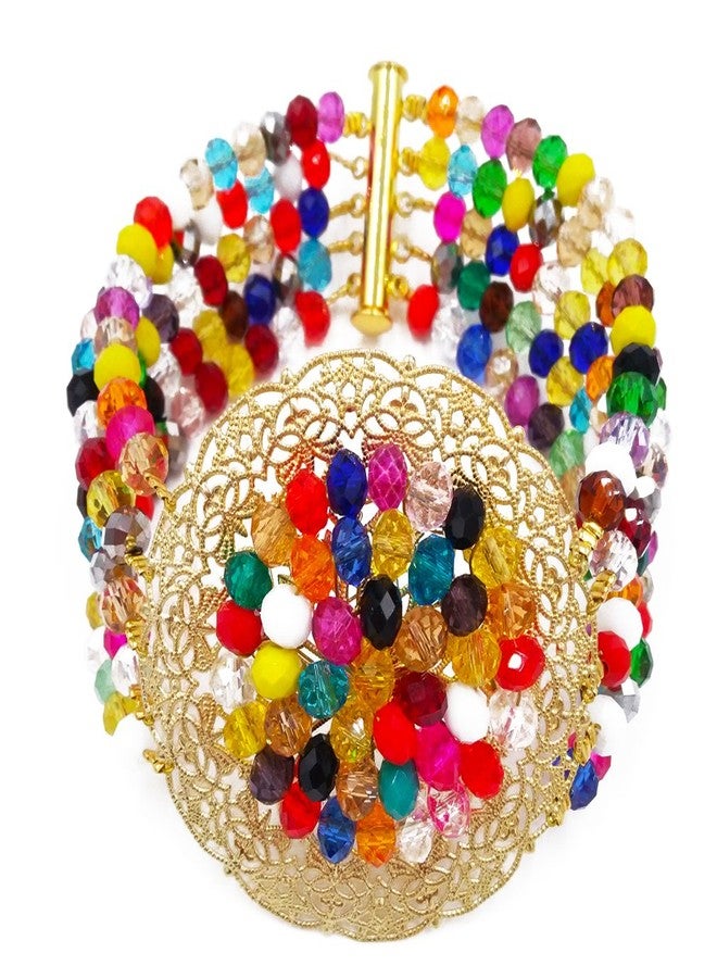 أكزوف طقم مجوهرات من الخرز الأفريقي من aczuv، إصدار 2017، قلادة وأقراط لحفلات الزفاف النيجيرية للنساء (متعددة الألوان) - Image 4