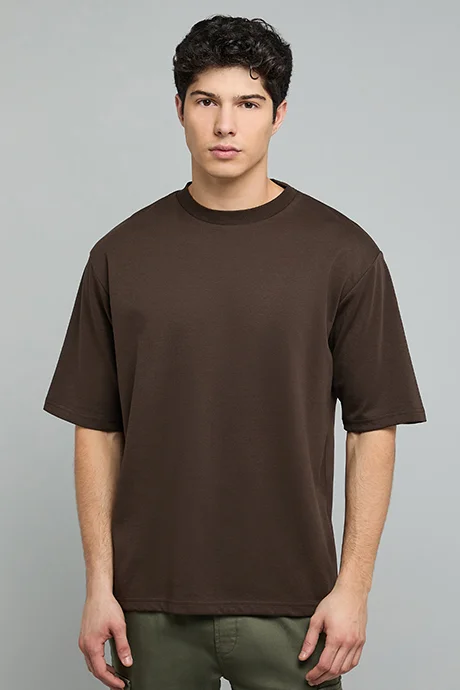 R&B Solid T-Shirt with Crew Neck and Short Sleeves