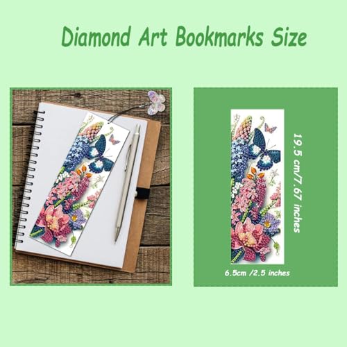 JBTM24 8 Pcs 5D Diamond Art Bookmarks for Reading Lovers, Handmade DIY Diamond Painting Book Marks with Tassels for (Flower) - Image 3