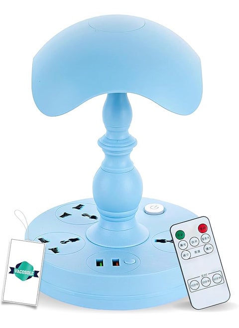 Multifunctional Table Lamp 2 Usb Ports With 3 Sockets Soft Warm Natural Light For Students And Bedrooms Special Eye Protection Lamp Blue