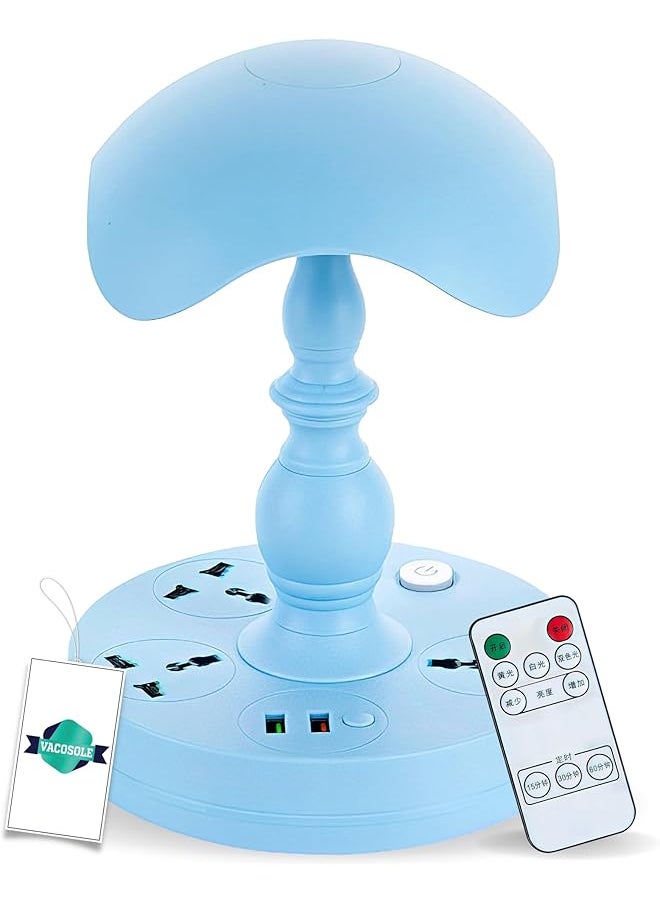 erorex - Multifunctional Table Lamp 2 Usb Ports With 3 Sockets Soft Warm Natural Light For Students And Bedrooms Special Eye Protection Lamp Blue - Image 1