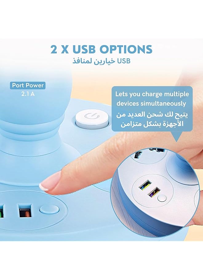 erorex - Multifunctional Table Lamp 2 Usb Ports With 3 Sockets Soft Warm Natural Light For Students And Bedrooms Special Eye Protection Lamp Blue - Image 1