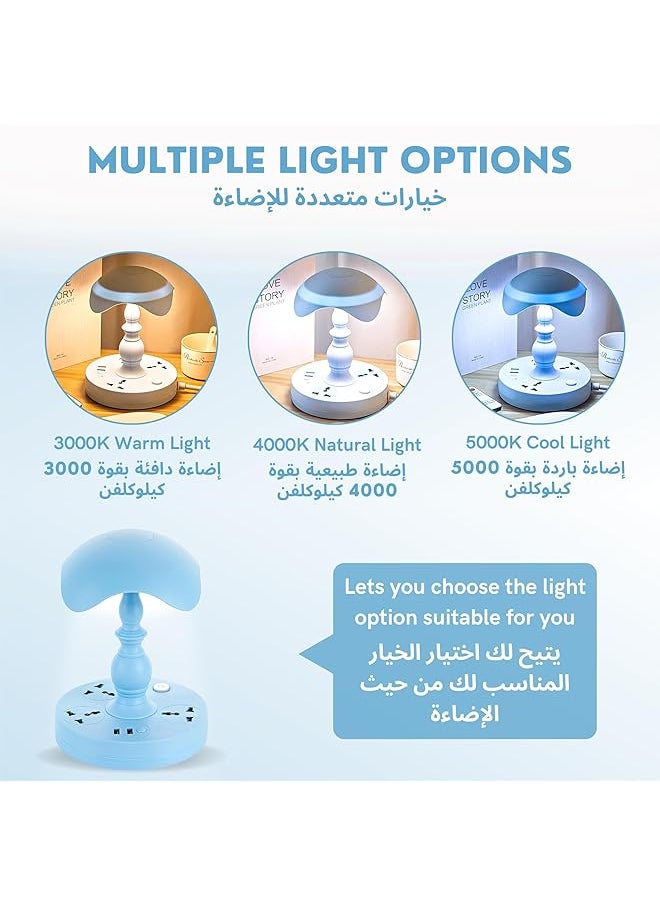 erorex - Multifunctional Table Lamp 2 Usb Ports With 3 Sockets Soft Warm Natural Light For Students And Bedrooms Special Eye Protection Lamp Blue - Image 1