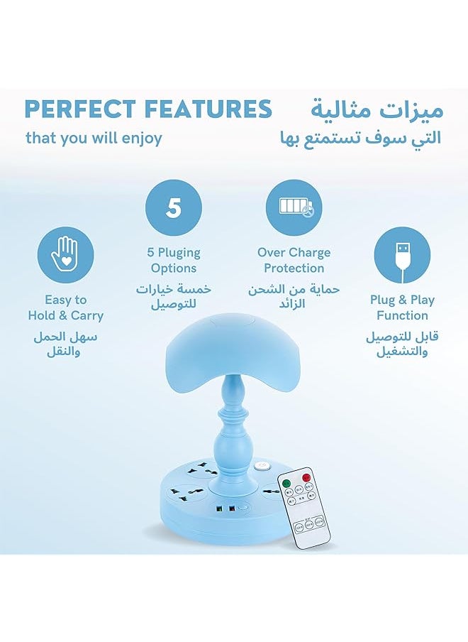 erorex - Multifunctional Table Lamp 2 Usb Ports With 3 Sockets Soft Warm Natural Light For Students And Bedrooms Special Eye Protection Lamp Blue - Image 1
