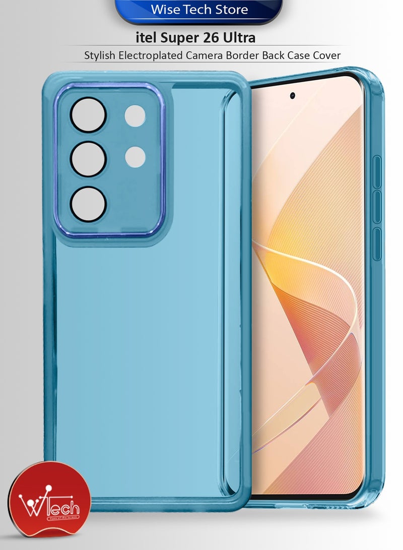 Wtech itel Super 26 Ultra 4G 2025 Soft Transparent TPU Camera Lens Protection Silicone Ultra Thin Phone Stylish Electroplated Camera Border Back Case Cover - Blue - Image 1