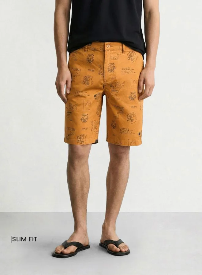 ذا انديان كراج كو Men Slim Fit Doodle Printed Side Pocket Mid-Rise Chino Shorts