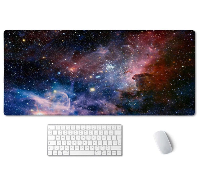 SSOIU Desk Mat,Large Mouse Pad 35.5" x 15.7" XXL Extended Gaming Mouse Pad Mat with Non-Slip Base Stitched Edge Mousepad for Computer,Office,Keyboard and Laptop - Galaxy Nebula Starry Cosmic - Image 1
