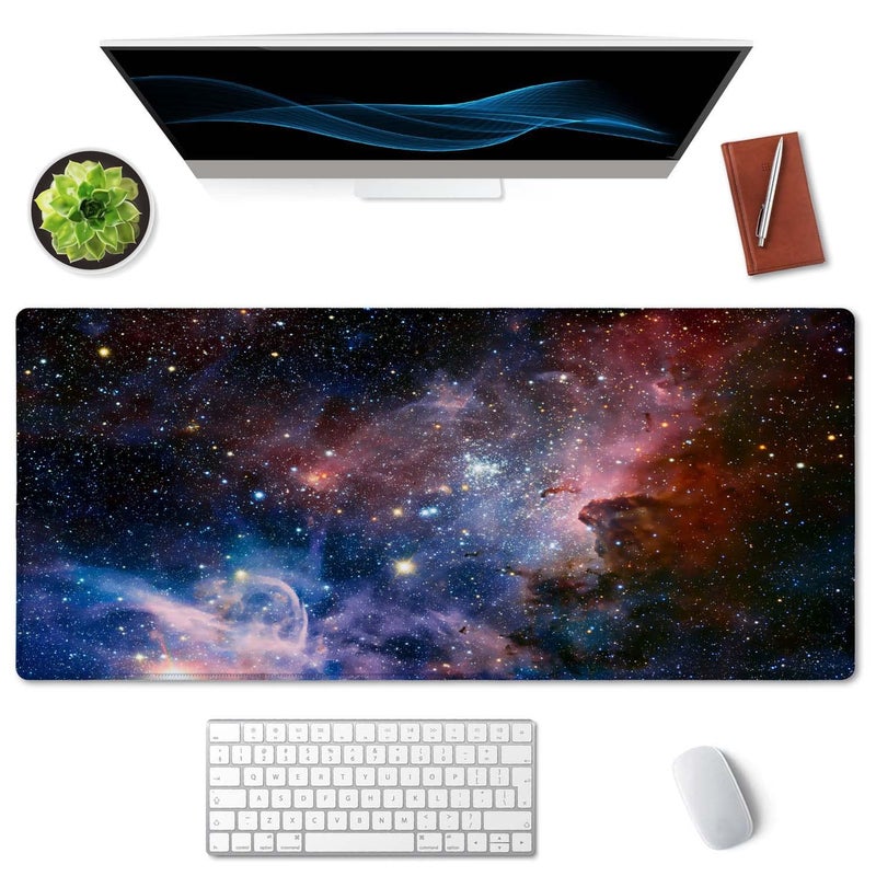 SSOIU Desk Mat,Large Mouse Pad 35.5" x 15.7" XXL Extended Gaming Mouse Pad Mat with Non-Slip Base Stitched Edge Mousepad for Computer,Office,Keyboard and Laptop - Galaxy Nebula Starry Cosmic - Image 3