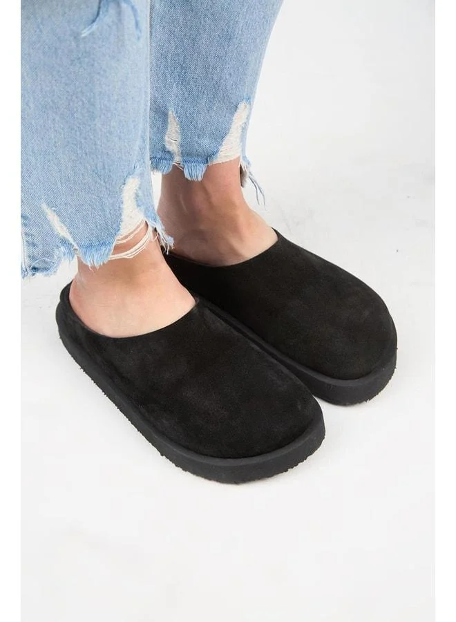 Manijero  (Jana) Women's Genuine Leather Flat Platform Black Slipper for Women | Best Price UAE