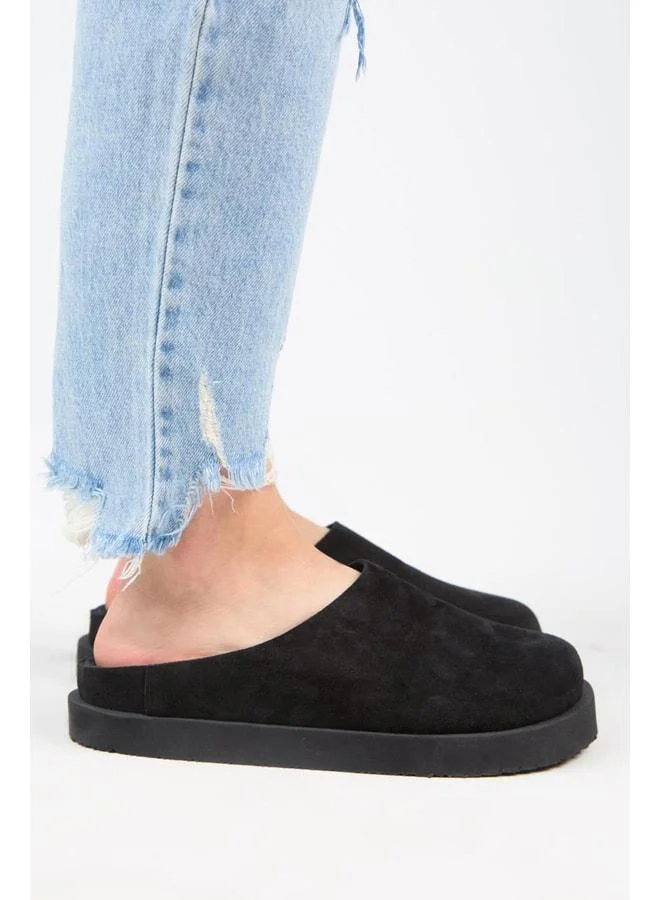 Manijero  (Jana) Women's Genuine Leather Flat Platform Black Slipper for Women | Best Price UAE