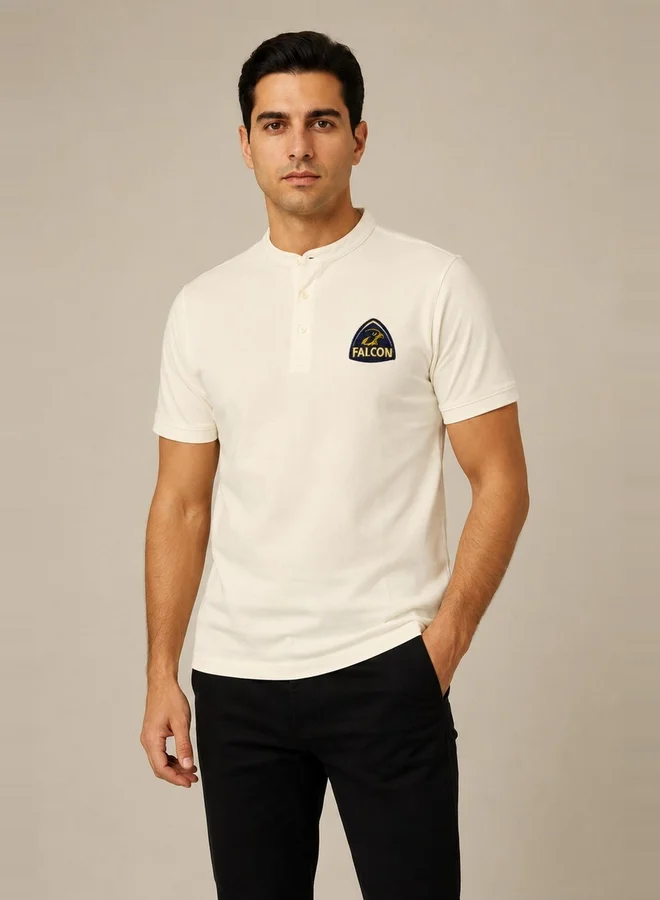 تايك تو Off White Falcon Logo Short Sleeves Henley T-Shirt By Falcon