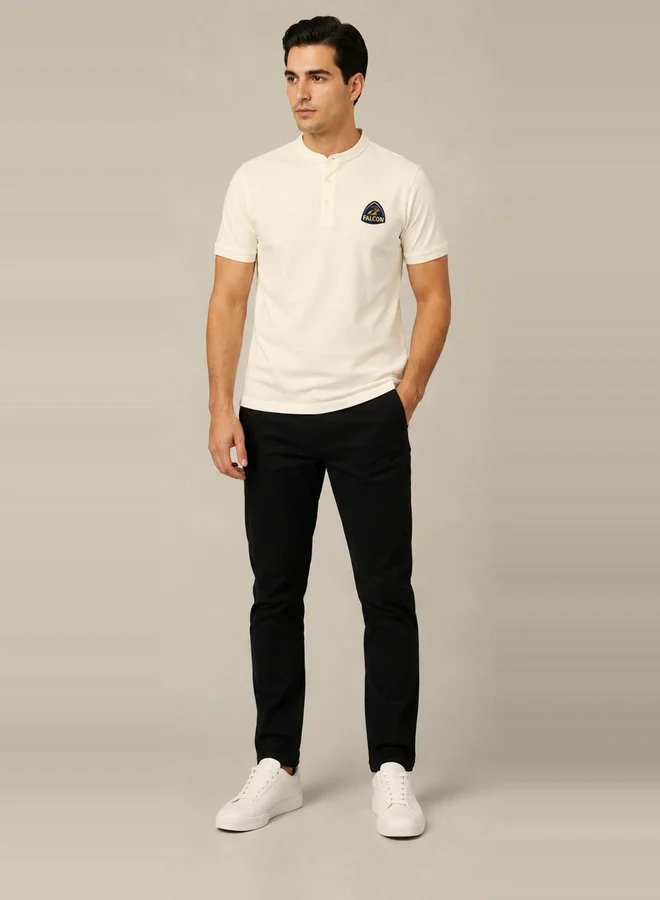 تايك تو Off White Falcon Logo Short Sleeves Henley T-Shirt By Falcon