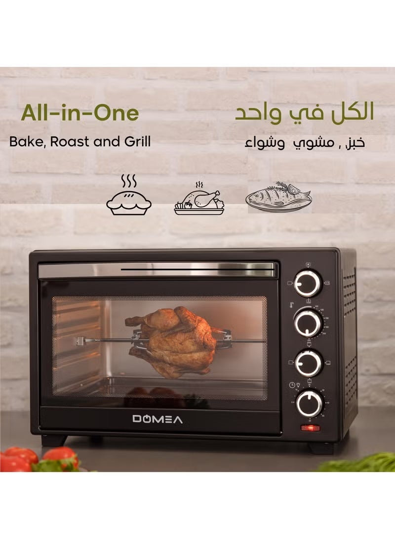DOMEA 40L Electric Toaster Oven | Rotisserie & Convection, 1600W Power, Adjustable Temperature 100–250°C, 60-Minute Timer, Black - Image 5