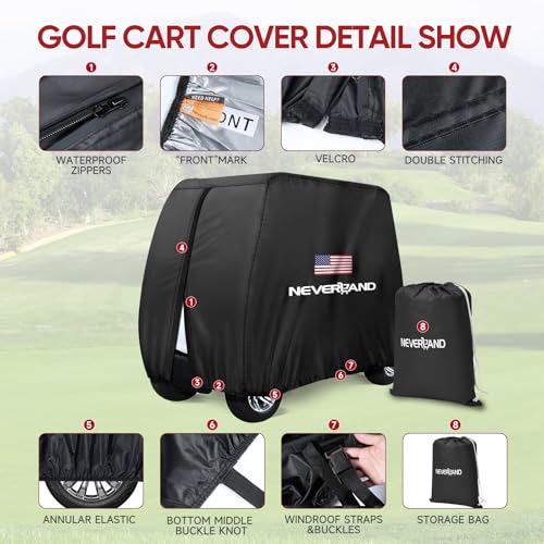 NEVERLAND Golf Cart Cover 4 Passenger - 420D Waterproof Golf Cart Covers Extended Roof Compatible with EZ GO Club Car Yamaha Golf Carts, Outdoor Dustproof 4 Seat Club Car Cover (Up to 112 Inch) - Image 4