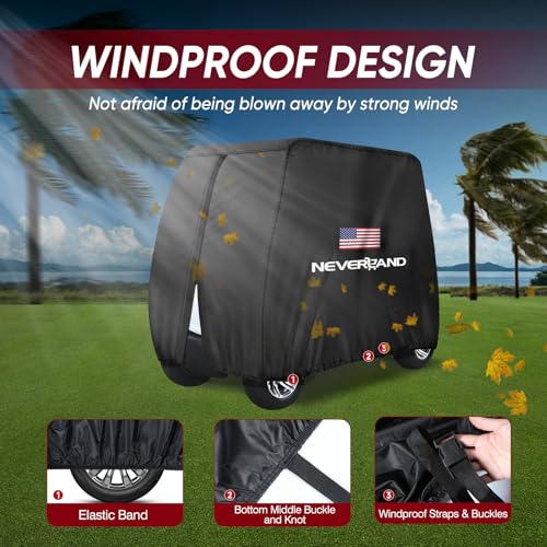 NEVERLAND Golf Cart Cover 4 Passenger - 420D Waterproof Golf Cart Covers Extended Roof Compatible with EZ GO Club Car Yamaha Golf Carts, Outdoor Dustproof 4 Seat Club Car Cover (Up to 112 Inch) - Image 3