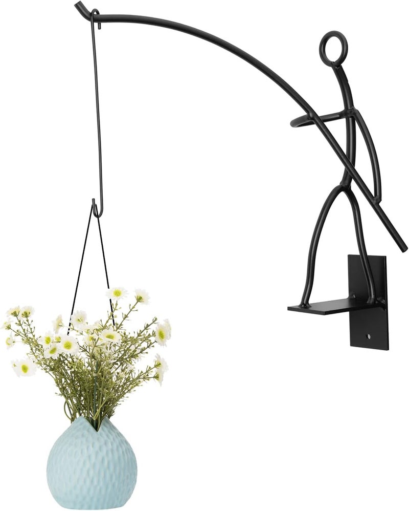 Gute Fisherman Stick Man Plant Hanger by , Wall Hanging Planter for Indoor Outdoor Plants, Metal Stick Man Plant Hanger for Creative Decorations, Home Patio, Lawn, Garden Porch Decor, can Hold 50lbs - Image 1