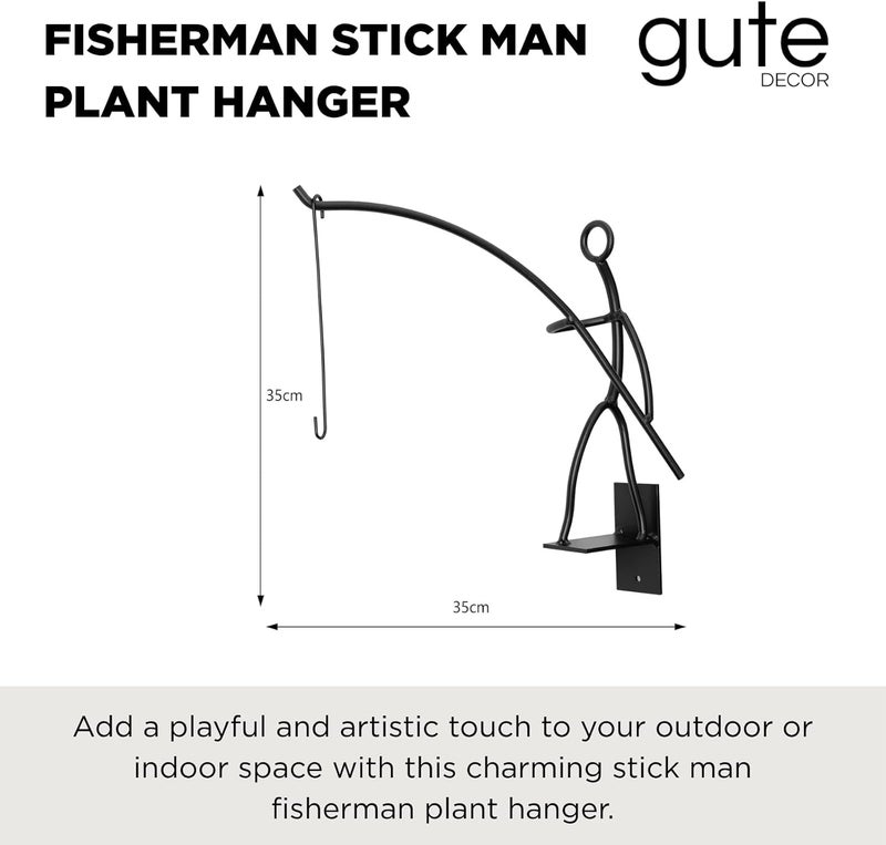 Gute Fisherman Stick Man Plant Hanger by , Wall Hanging Planter for Indoor Outdoor Plants, Metal Stick Man Plant Hanger for Creative Decorations, Home Patio, Lawn, Garden Porch Decor, can Hold 50lbs - Image 2