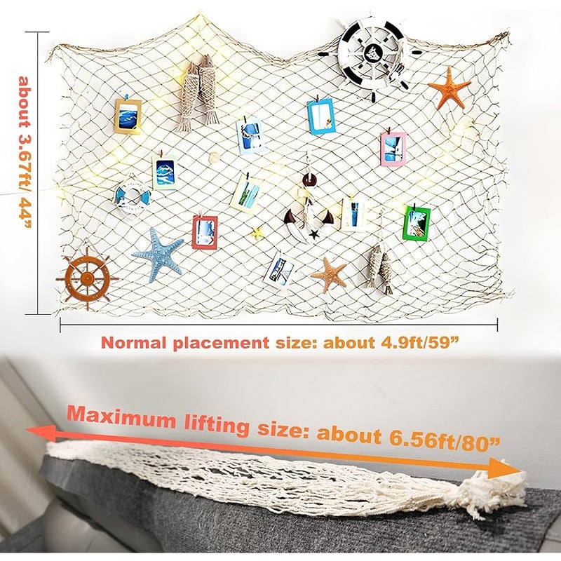 BWEALT 1 Pack Fish Net Decorations for Party, 2mm Natural Cotton Hawaiian Party Fish Net Decorative, Nautical Themed Cotton Fishnet Room Under The Sea Ocean Beach Party Decor - Image 3