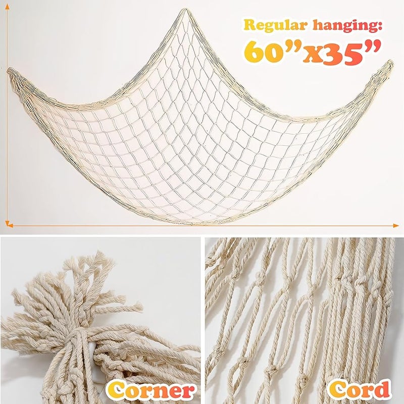 BWEALT 1 Pack Fish Net Decorations for Party, 2mm Natural Cotton Hawaiian Party Fish Net Decorative, Nautical Themed Cotton Fishnet Room Under The Sea Ocean Beach Party Decor - Image 2