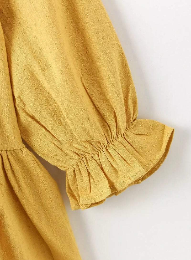 Toddler Girls Pocket Patched Ruffle Trim Flounce Sleeve Smock Dress  - Image 3