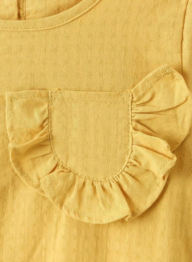 Toddler Girls Pocket Patched Ruffle Trim Flounce Sleeve Smock Dress  - Image 4