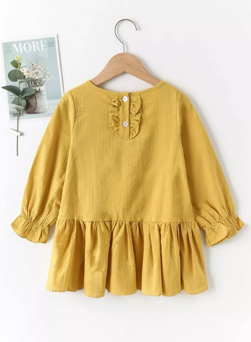 Toddler Girls Pocket Patched Ruffle Trim Flounce Sleeve Smock Dress  - Image 2
