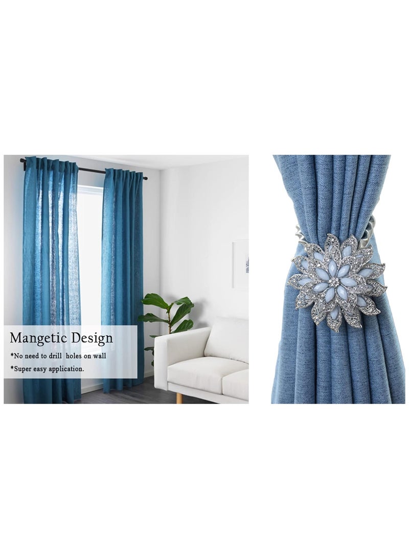 Magnetic Curtain Tiebacks, Decorative Crystal Flower Shape Holdbacks, 1PC Window Curtain Holder Buckle Hooks for Sheer and Blackout Drapes, Elegant Home Decor Accessories - Image 2