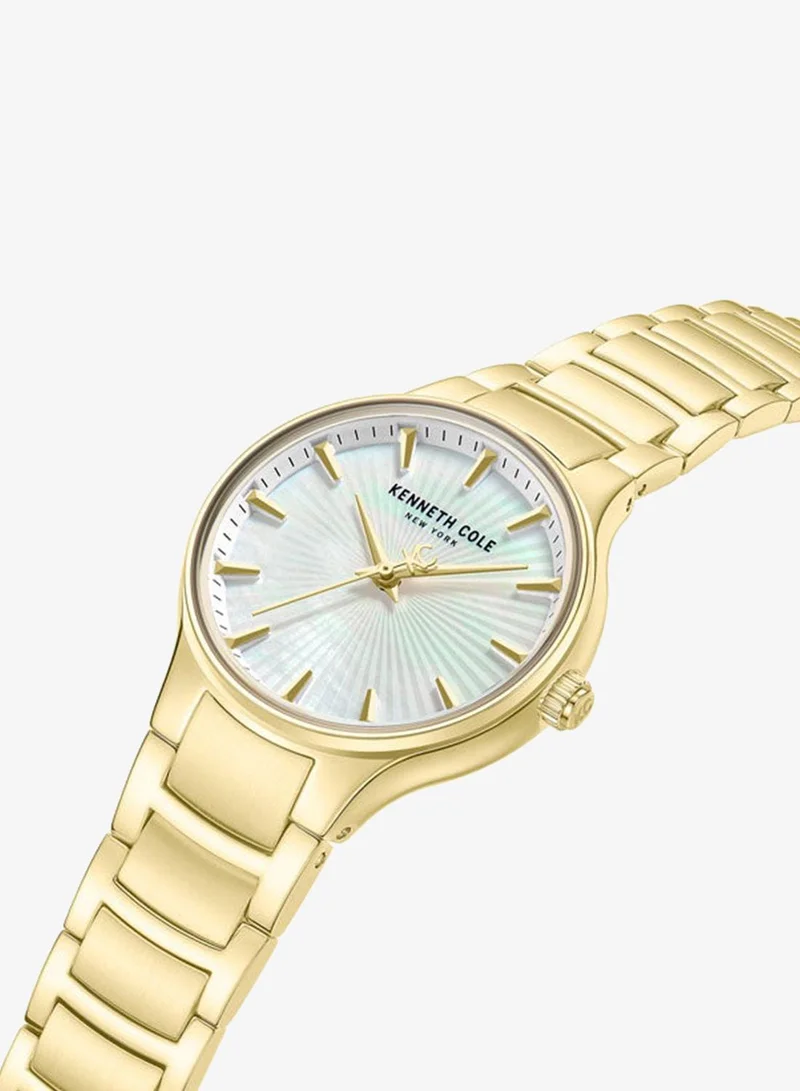 Kenneth Cole New York Monroe White Mother-of-pearl Dial Stainless Steel Bracelet Analog Watch for Women 34mm