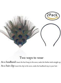 Aukmla Peacock Feather Headband Green 1920S Flapper Headpiece Rhinestones Costume Headdress Hair Accessories For Women And Girls  - Image 4