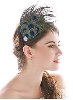 Aukmla Peacock Feather Headband Green 1920S Flapper Headpiece Rhinestones Costume Headdress Hair Accessories For Women And Girls  - Image 3