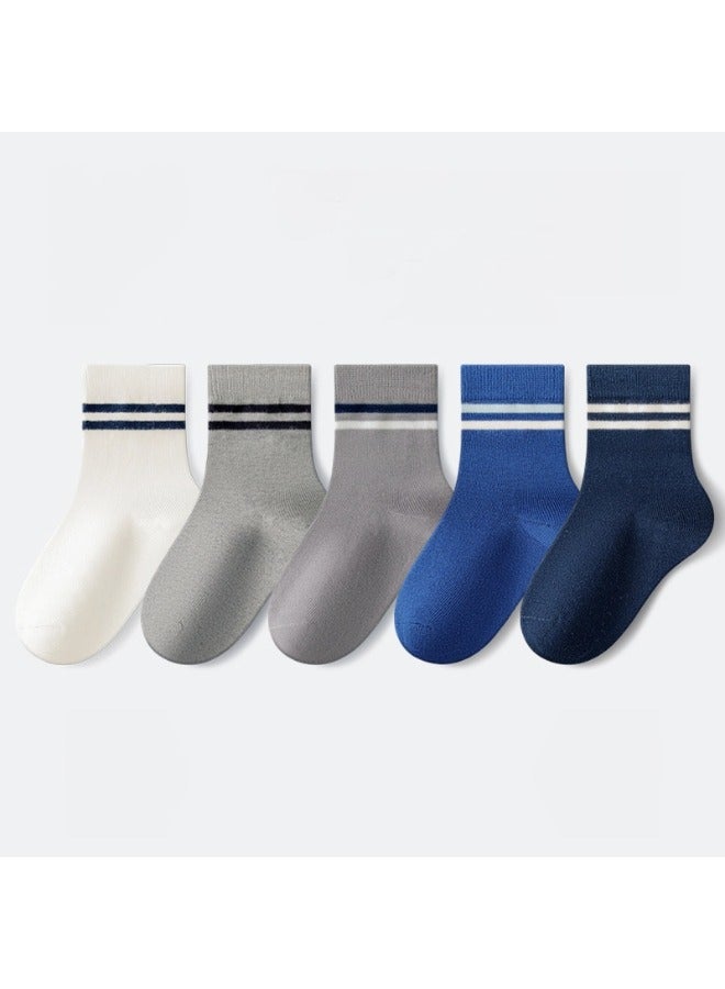ShebSheb 5 Pairs Kids Boys Crew Athletic Socks with Retro Stripes  - Image 2