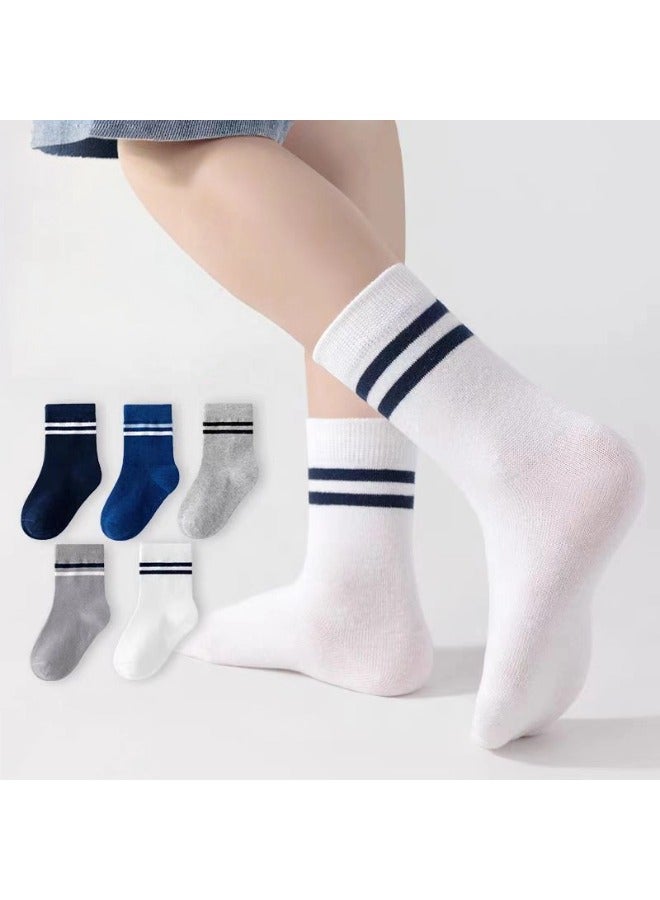 ShebSheb 5 Pairs Kids Boys Crew Athletic Socks with Retro Stripes  - Image 1