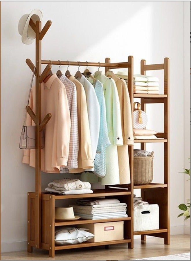 JCB CHIC Bamboo Garment Clothing Rack, Coat Hanging Rack with Storage Shelves Open Wardrobe Coat Stand Clothes Shoes Organizer with Back Cover for Entryway Living Room(100x 30x 138cm) - Image 1