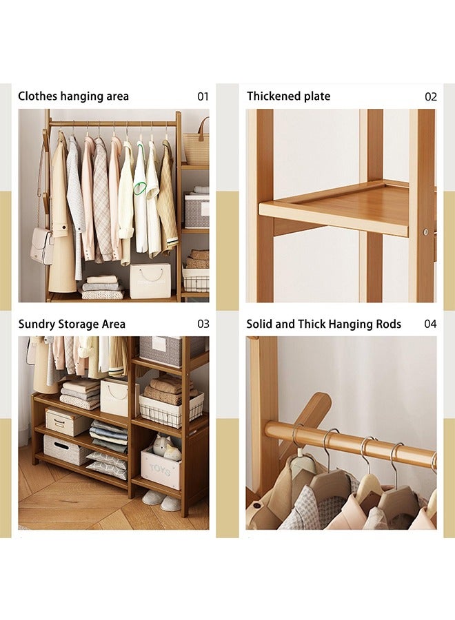 JCB CHIC Bamboo Garment Clothing Rack, Coat Hanging Rack with Storage Shelves Open Wardrobe Coat Stand Clothes Shoes Organizer with Back Cover for Entryway Living Room(100x 30x 138cm) - Image 5