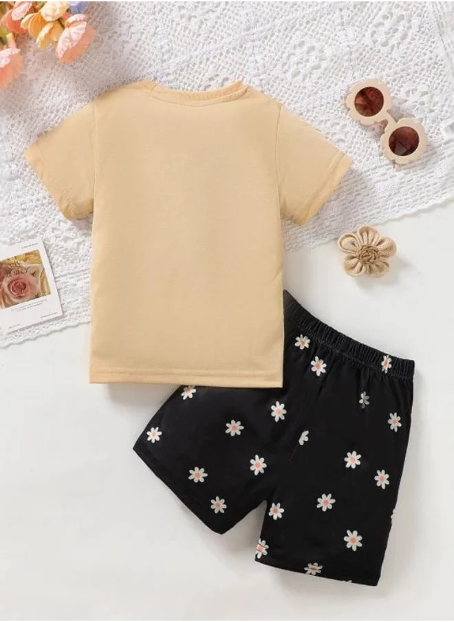 YUNIQEE Cream Crew Neck Short Sleeve Printed Tshirt & Shorts