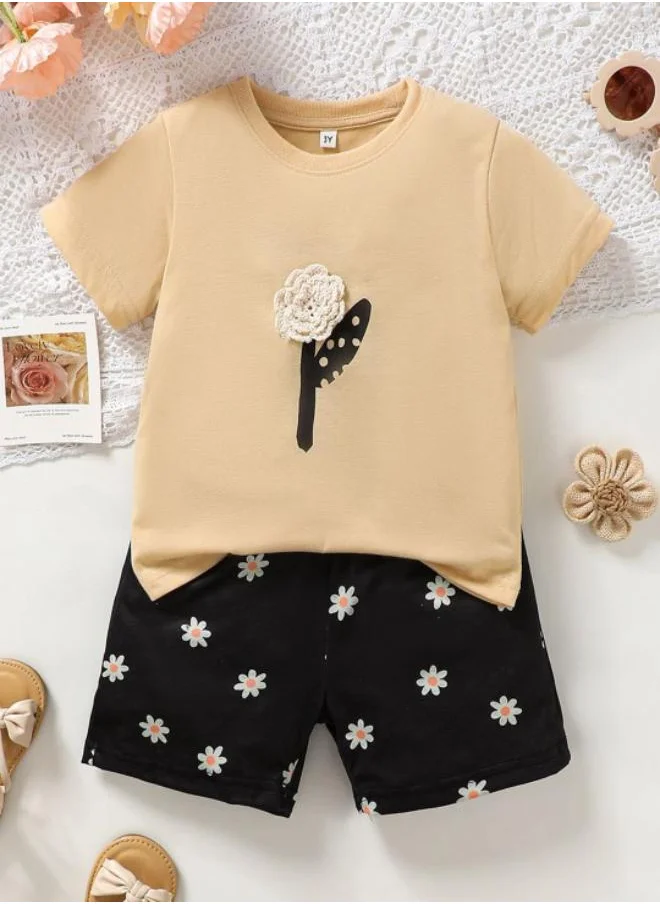 YUNIQEE Cream Crew Neck Short Sleeve Printed Tshirt & Shorts