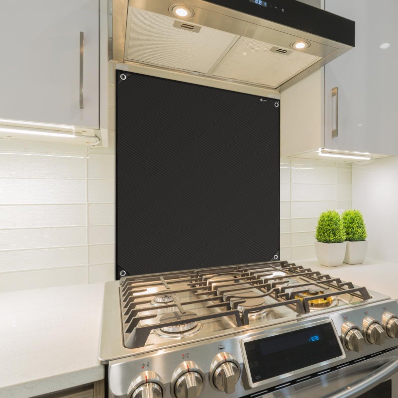 FLASLD Stove Backsplash Splatter Guard Range Hood Backsplash Wall Shield for Kitchen Ultra Flat Easy Clean And Install 2430 inch Black