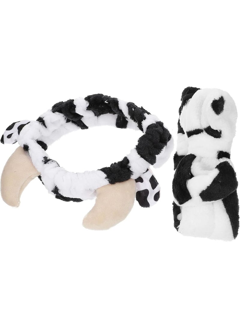 SOLARAE Bath Ears Headbandm, Spa Makeup Headbands , Makeup Kids Wrap Warm Soft Washing Wash Keep Spa Hair Plush Winter for Skincare Head Girls Bow Face Shaped Wraps Pattern(The Cow) - Image 1