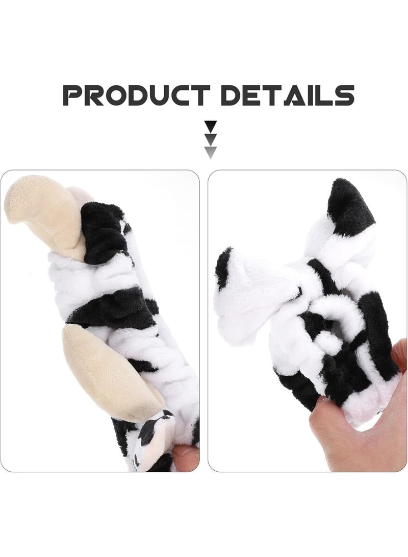 SOLARAE Bath Ears Headbandm, Spa Makeup Headbands , Makeup Kids Wrap Warm Soft Washing Wash Keep Spa Hair Plush Winter for Skincare Head Girls Bow Face Shaped Wraps Pattern(The Cow) - Image 3