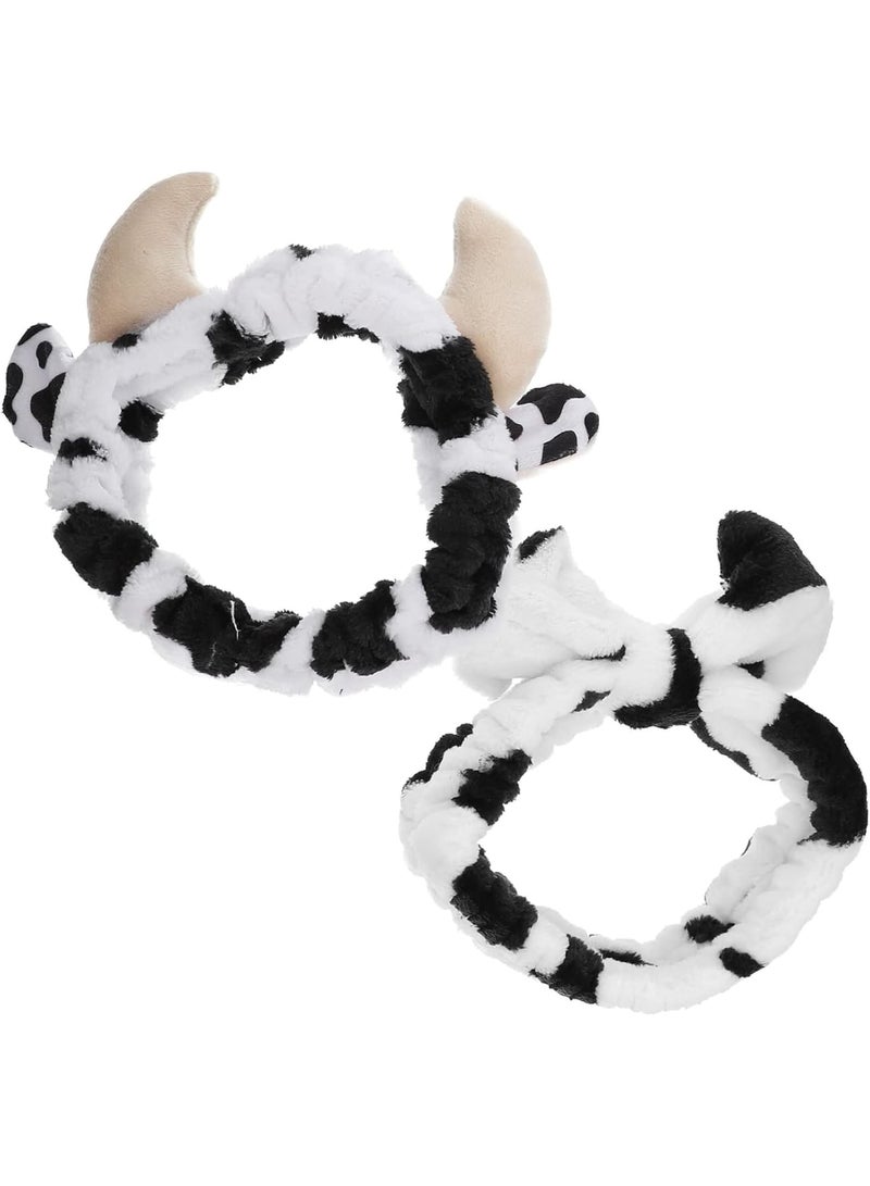 SOLARAE Bath Ears Headbandm, Spa Makeup Headbands , Makeup Kids Wrap Warm Soft Washing Wash Keep Spa Hair Plush Winter for Skincare Head Girls Bow Face Shaped Wraps Pattern(The Cow) - Image 2
