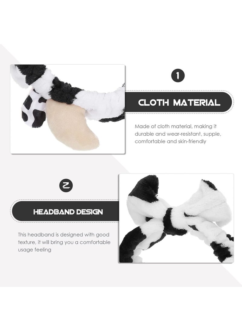 SOLARAE Bath Ears Headbandm, Spa Makeup Headbands , Makeup Kids Wrap Warm Soft Washing Wash Keep Spa Hair Plush Winter for Skincare Head Girls Bow Face Shaped Wraps Pattern(The Cow) - Image 4