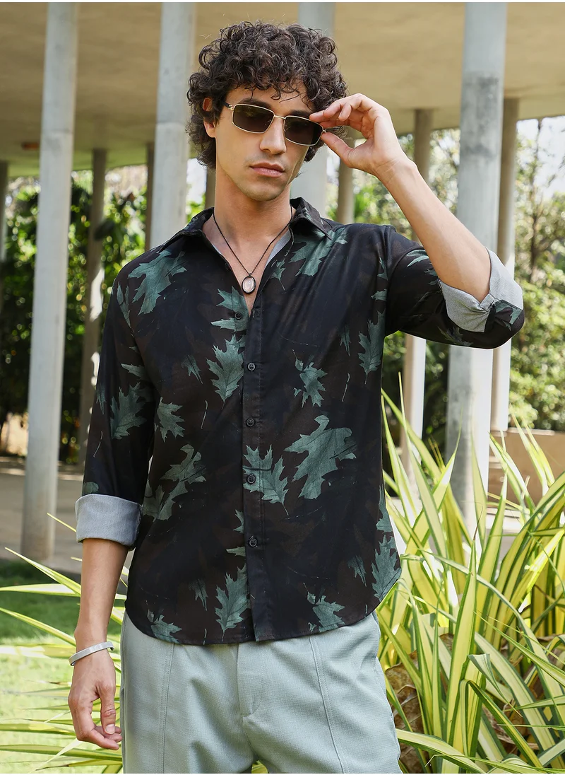 كامبوس سوترا Men's Coffee Brown & Forest Green Fall Foliage Shirt