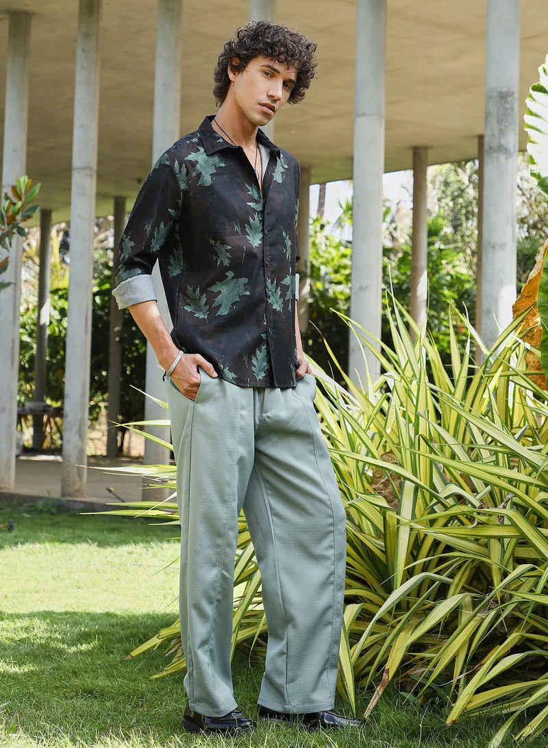 Campus Sutra Men's Coffee Brown & Forest Green Fall Foliage Shirt