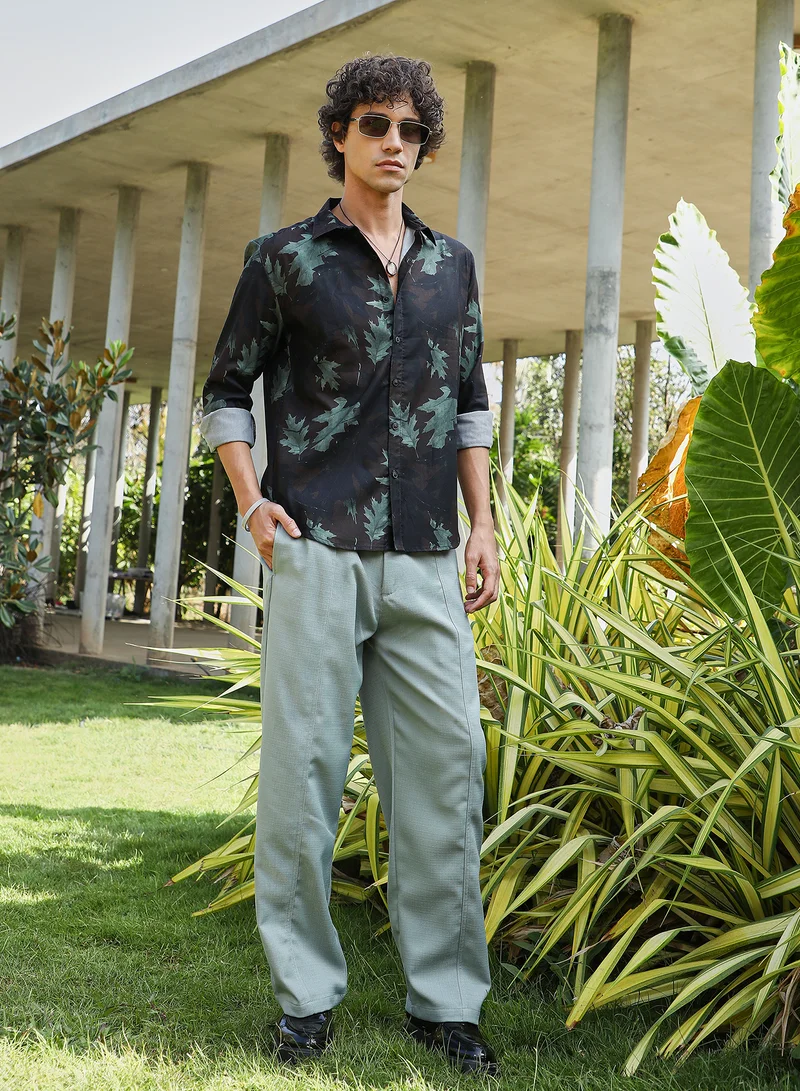 Campus Sutra Men's Coffee Brown & Forest Green Fall Foliage Shirt